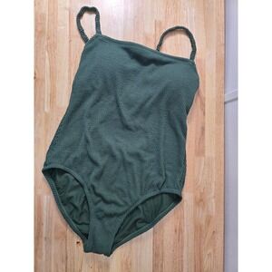 Kona Sol One Piece Swimsuit Women's XL Green Textured Strappy Back NWT